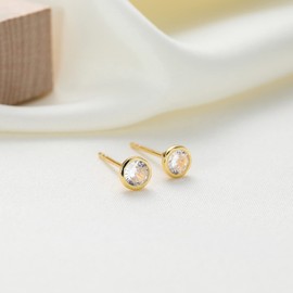 Small Stud Earrings Sterling Silver 925 Gold-Plated for Men and Women Mini Cubic Zirconia Stud Earrings 3 mm 4 mm 5 mm, Cubic Zirconia