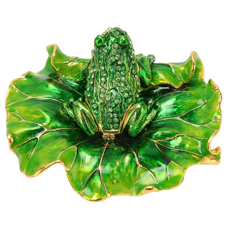 Lotus Leaf Frog Jewelry Box Hand Painted Innovative Metal Jewelry