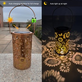 Hanging Solar Lanterns Outdoor Waterproof Sunflower Solar Lights Metal Outdoor Decor for Garden, Backyard, Tree, Porch, Birthday Gifts for Women Mom Grandma Friends (1 Pack)