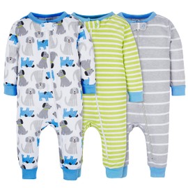 Onesies Brand Baby Boys - Paquete de 3 pijamas de algodón de una pieza, Rayas y perritos, 9 Meses