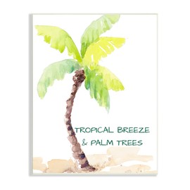 Stupell Industries Tropical Breeze & Palm Trees Phrase Soft Beach, Designed by Lanie Loreth Wall Plaque, 13 x 19, Green