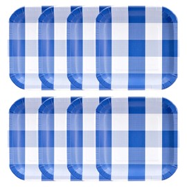 Blue and White Plaid Paper Plate (9" Square Plate - 8 Pack) - Classic Plaid Collection by Havercamp