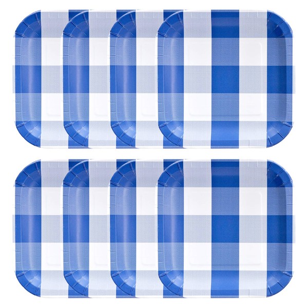 Blue and White Plaid Paper Plate (9" Square Plate - 8 Pack) - Classic Plaid Collection by Havercamp