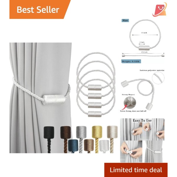 Unbranded 4 Pack Magnetic Curtain Tiebacks White Rope 17.5" Elegant
