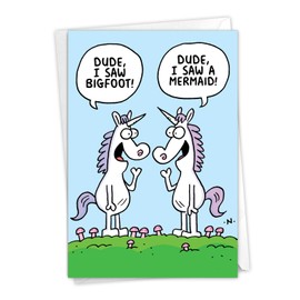 NobleWorks - 1 Funny Birthday Card Cartoons - Hilarious Comic Humor, Notecard with Envelope - Unbelievable Unicorns C7006BDG