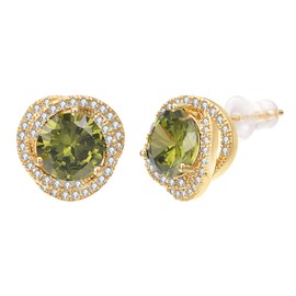 Vogem Green Cubic Zircon Stud Earrings for Women Gold Plated Round Olive Circle Earring Hypoallergenic Jewelry