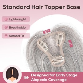 REECHO Human Hair Topper, 10 Inch Hair Toppers for Women Real Human Hair, Real Human Wiglet Adding Targeted Coverage for Thinning Hair, Light Gray