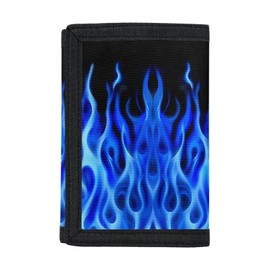 Coldinair Blue Flame Fire Print RFID Trifold Canvas Wallet for Kids Boys Girls Black Slim Novelty Credit Card Holder Wallets for Outdoor