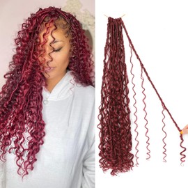 Goddess Locs Crochet Hair 24inch 9 Packs Boho Faux Locs Crochet Hair with Curly Ends Pre Looped Bohemian Locs for Women（BUG）