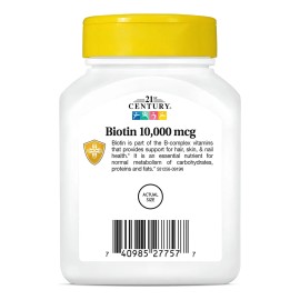 Biotina 21st Century 10,000 Mcg Para Cabello Piel Y Uñas 120 Tabletas