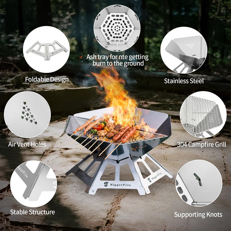 Foldable Portable Fire Pit,Stainless Steel Fire Pits with Charcoal Grill