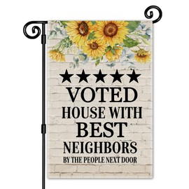 JMYROG Voted House With Best Neighbors By The People Next Door Garden Flag, Double Sided Yard Outdoor Farmhouse Lawn Porch Decor Flag, Humorous Going Away Gifts for Coworker Friend Neighborhood