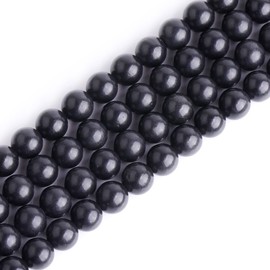 GEM-Inside 6mm Natural Black Russian Shungite Polished Round Stone Chakra Beads for Jewelry Making Full 15" Strand Power Energy Healing Stone
