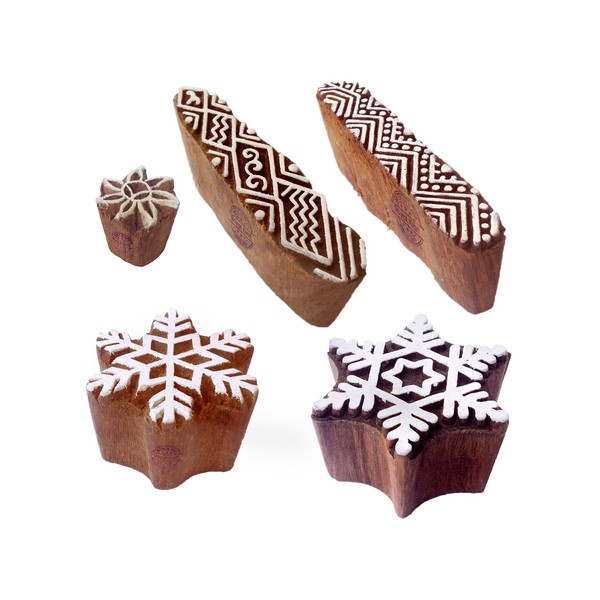 Royal Kraft Jaipuri Designs Snowflake and Finger Wooden Printing Blocks