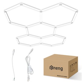 Hexagon Garage Lights - Upgraded 3-Stage Color Temperature with Switch, Dimmable Hexagon Lights,3000K 4500K 6500K,High Brightness 5 Grids Hex Lighting for Gym, Barber Shop, Car Detailing