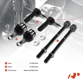 A-Premium Set of 6, Front Rearward Lower Ball Joint, Inner Outer Tie Rod End, Compatible with Chrysler 300 2005-2010, Dodge Charger 2006-2010, Challenger 2008-2010, Magnum 2005-2008, RWD Only