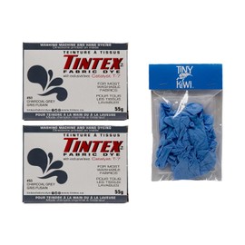 Tiny Kiwi disposable gloves and apron in Charcoal Grey Fabric Dye Kit. 2-pack of Charcoal Grey Tintex - Permanent Clothing Dye for Fabrics - Versatile and Long-Lasting Color - Ideal for DIY Projects and Garment Revitalization