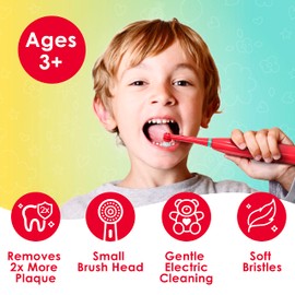Brusheez Kids’ Electric Toothbrush Set - Safe & Effective for Ages 3+ - Parent Tested & Approved with Gentle Bristles, 2 Brush Heads, Rinse Cup, 2-Minute Timer, & Storage Base (Pepper The Dino)