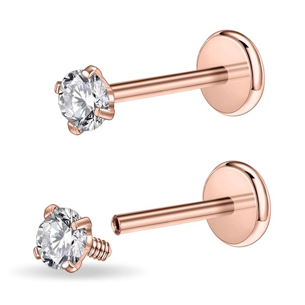 PunkTracker 16g/18g Surgical Steel Internal Thread CZ Stud Piercing Jewelry