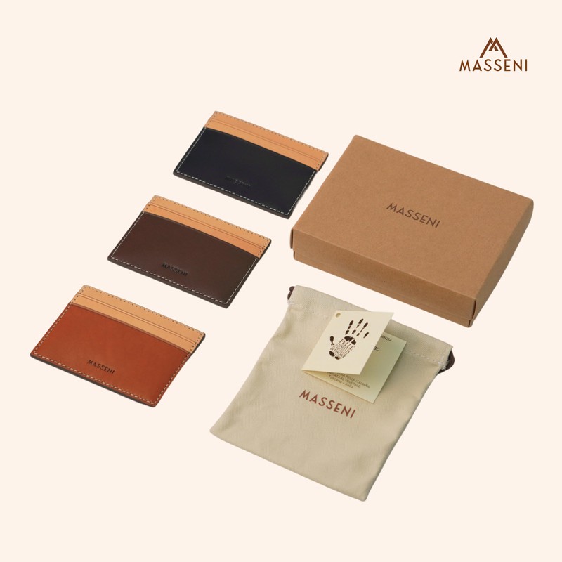 MASSENI Premium Italian Leather Slim Card Holder, Small Capacity, Genuine