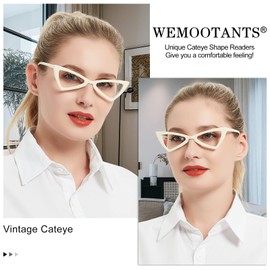 WEMOOTANTS Cat Eye Reading Glasses Women Lightweight Cute Readers 100 125 150 175 200 225 250 275 300 350 400 Yellow Beige 4.0
