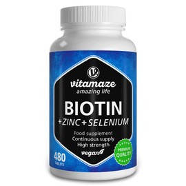 Vitamaze - amazing life Biotin Hair Growth 10.000 mcg Complex - with Selenium and Zinc - 480 Days Supply for Hair, Skin and Nails - 480 Vegan Tablets - German Quality - Vitamaze?