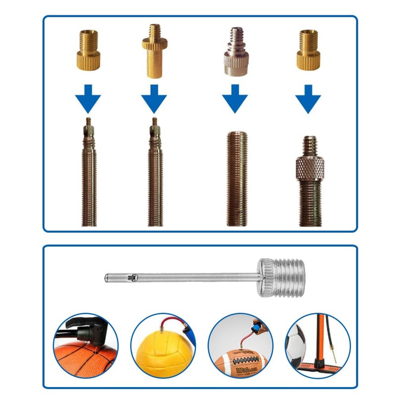 Bicycle Inflator Adapter, Brass, 5-Piece Set, Presta / US /