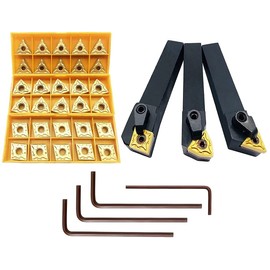 ASZLBYM 5/8" 36PCS Indexable Carbide Lathe Turning Tool Insert Holder Bit Set MTJNR1616H16 + MWLNR1616H08 + MCLNR1616H12 with CNMG 431 + WNMG 431 + TNMG 331 Indexable Carbide Turning Insert Blades