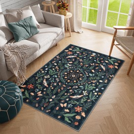 Lahome Lahome Insect Botanical 3x5 Washable Rugs for Entryway Soft Rugs for Bedroom,Black Kitchen Rugs Non Slip Washable,Boho Floral Indoor Carpet Throw Rugs for Bathroom Laundry Living Room(Black,3x5)