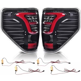G-PLUS Tail Light Assembly w/Wiring Harness Fit For Ford F150 2009-2014 Rear Brake Lamps Clear lens Black Housing (Only Fit LED Style) BL3Z13405B BL3Z13405AA Luces Traseras, Faros Traseros