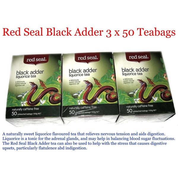 3 x 50 RED SEAL Black Adder Liquorice Unbleached Tea Bags Caffeine Free