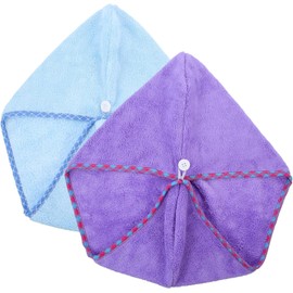 2 Piezas Toalla de Secado Rápido para Cabello Turbante de Microfibra y Absorbente Envoltura Práctica para Hogar Color Azul y