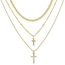 Cubahop Layered Love Cross Choker Necklaces Collar Crystal Pendant Necklace Chain Jewellery for Women and Girls (B)