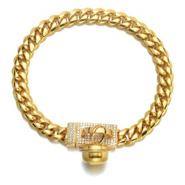 Collar de oro de 18 quilates para gato y perro, gargantilla ancha de acero inoxidable para gatitos y cachorros, cadena de eslabones cubanos de 12 mm con campana dorada