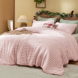 Bedsure Fluffy Comforter Set Queen - Super Soft Faux Fur Bed Set Pink, All Seasons Warm Plush Fleece Bedding, 3 Pieces, 1 Shaggy Fuzzy Queen Size Comforter with 2 Pillowcases
