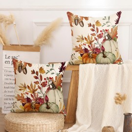 AwzyGous Cushion Cover 40 x 40 cm Autumn Cushion Cover Orange Pumpkin Leaf Decorative Sofa Cushion Covers Autumn Decoration Pillow Case Outdoor Cushion Cover for Bedroom Living Room Couch Decorative