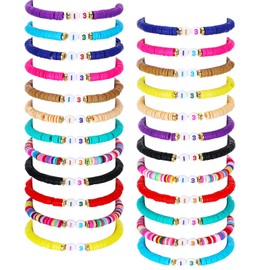 Sureio 24 Pcs Colorful Lucky Number 13 Friendship Bracelets Little Girl Beaded Bracelets Surfer Bracelets Stretch Kids Bracelet for Teen Girls Women Party Favors