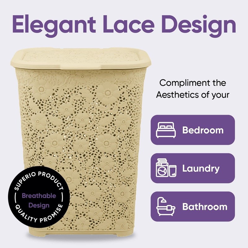 Superio Lace Laundry Hamper, Beige-1 Pack