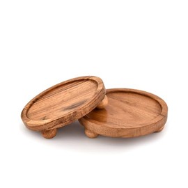 Mahasu Display Stand Acacia Wood Round Wooden Display Stand Tray for Display Farmhouse for Kitchen or Bathroom Counter (6" X 6" X 1.5") (Set of 2)