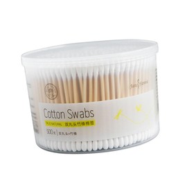 FOMIYES Multi-purpose Double-head Bamboo Stick Cotton Swabs 500pcs Cotton Buds for Makeup Cleaning Wound Care Portable