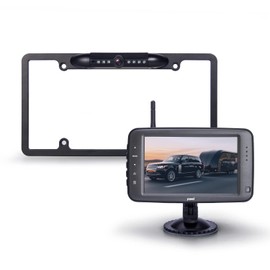 Yuwei Wireless Backup Camera with 5 inch Split Screen, Standard US License Plate Wireless Rear View Camera, Supports to add The 2nd Wireless reversing Camera for Trailer, Minivans,Pickups, etc