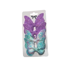 Glitter Butterfly Hair Clips, 4-Pack, Pastel Rainbow, Pink, Blue and Purple Sparkle Bow Clips (Purple And Blue)