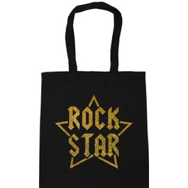 Hippowarehouse Rock star - Glitter Tote Shopping Gym Beach Bag 42cm x38cm, 10 litres