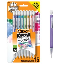 BIC Xtra-Sparkle Number 2 Mechanical Pencils With Erasers, Medium Point (0.7mm), 15-Count Pack, Cute Mechanical Pencils for Girls, Boys and Adults