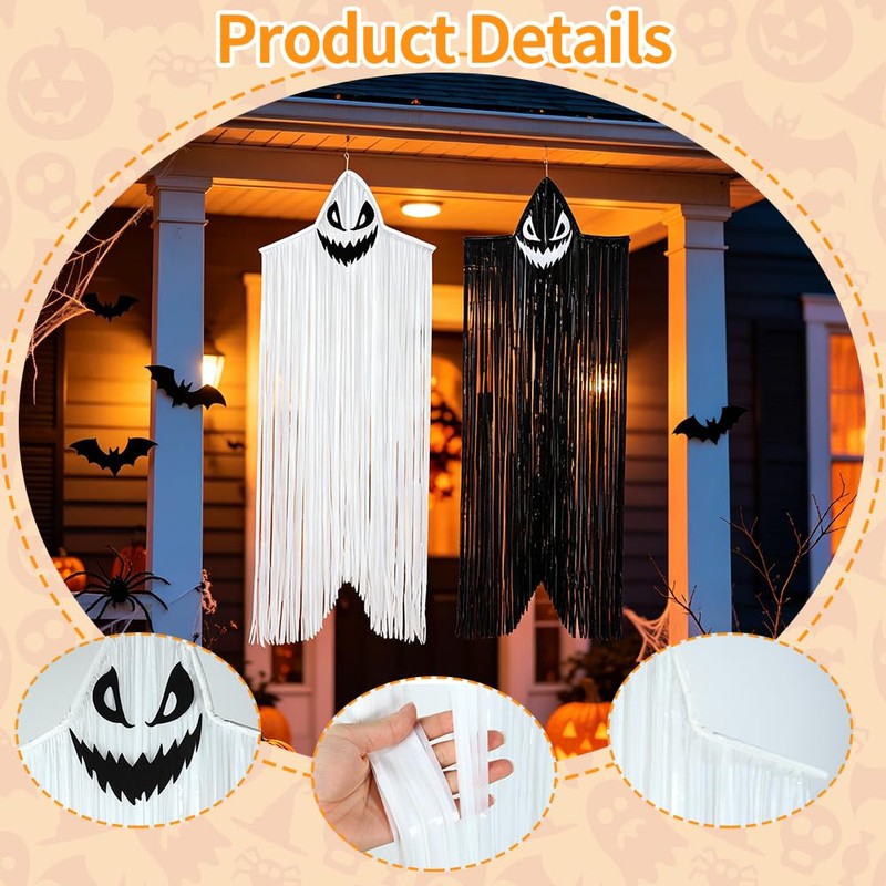 2 Pack Hanging Halloween Decorations Skeleton Ghost Outdoor Black &