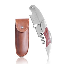 Premium Stainless Steel & Rosewood Waiter's Corkscrew, Professional Waiter's Corkscrew for Wine Bottles, 3-in-1 Wine Opener, Robust, Robust Stainless Steel, Real Wood Handle with Foil Cutter
