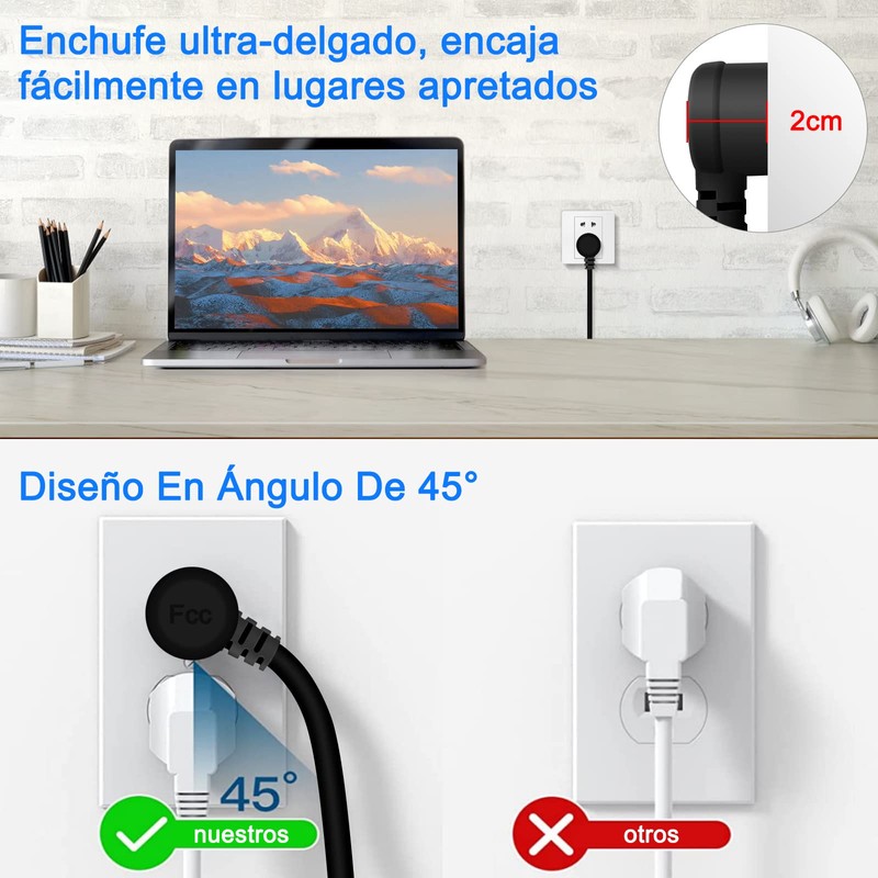 Lostrain Multicontactos USB,Regleta de Alimentación con 3 Ca(10A) y 3