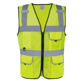 HPHST High Visibility Safety Vest for Men and Women, Cycling Vest with Zip, Reflective Vest, Work Vest, Yellow mesh
