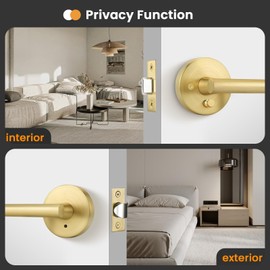 Goldenwarm 1 Pack Gold Door Handles Interior, Brushed Gold Privacy Lever Door Handle, Heavy Duty Interior Bedroom Door Lever Pack, Door Handles for Bathroom