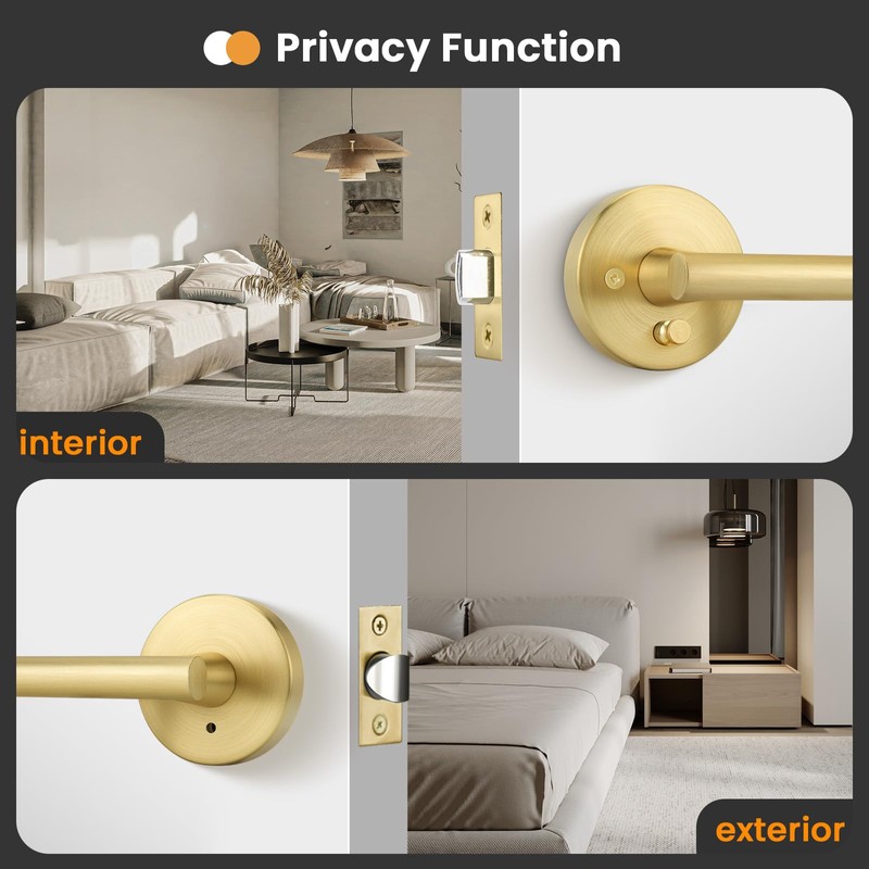Goldenwarm 1 Pack Gold Door Handles Interior, Brushed Gold Privacy